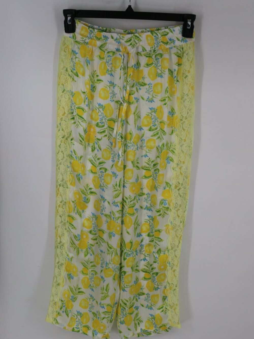 Adore Me Pull On Drawstring Waist Pajama Sleep Pant Sz XS Lace Side Strip Lemon